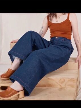 Big Bud Press Wide Leg Denim Pants in Dark Blue